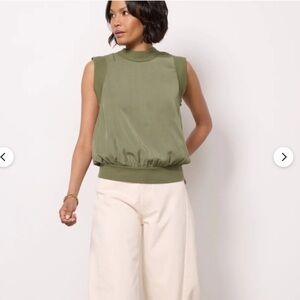 Stateside Olive Green Sleeveless Knit-Trim Tank